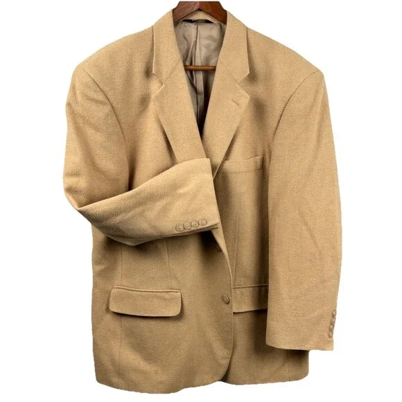Botany 500 Blazer Jacket Coat Mens 44S Tan Solid 100% Camel Hair Two Buttons